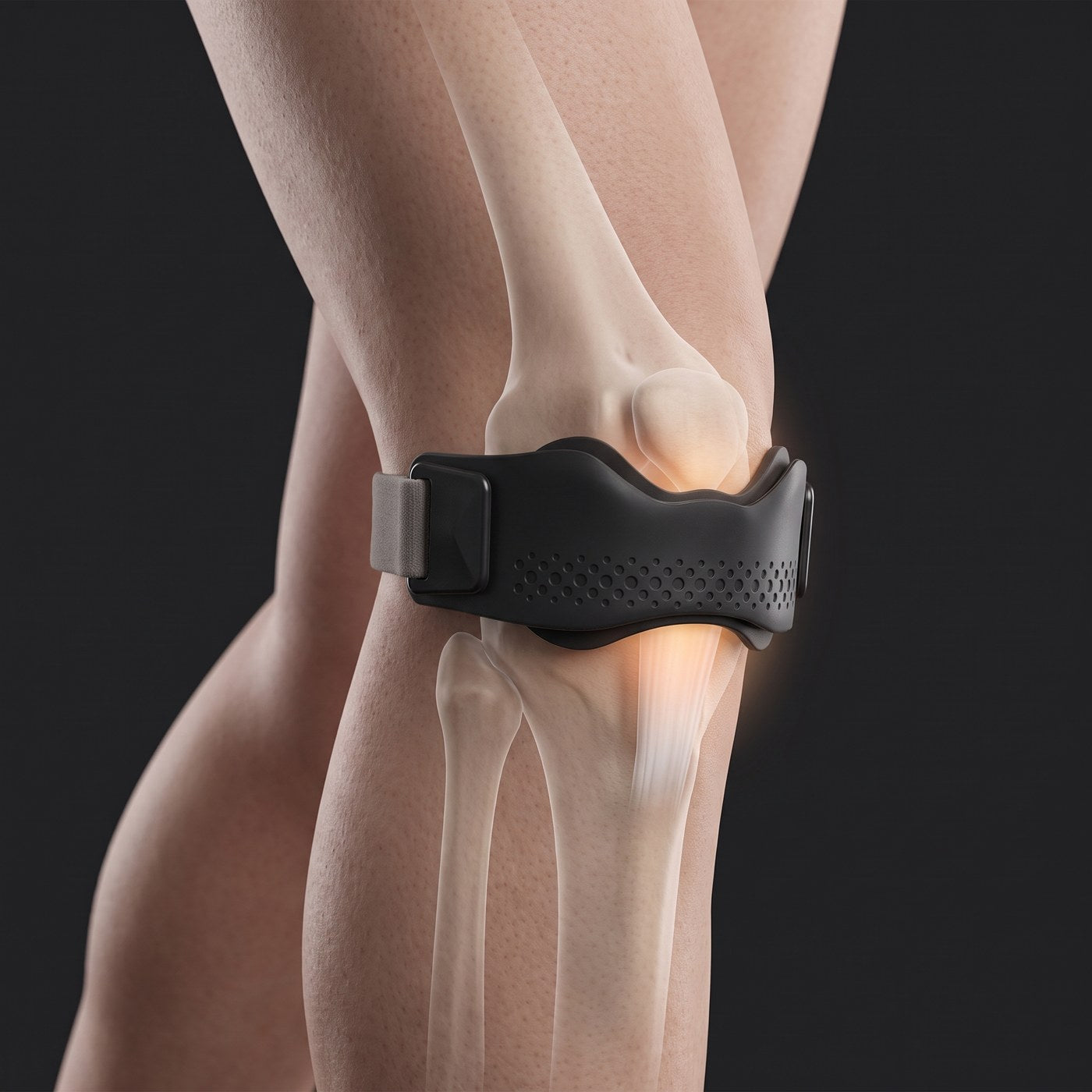 Comment agit Marchelys : le coussinet s’appuie sur le tendon rotulien, juste sous la rotule